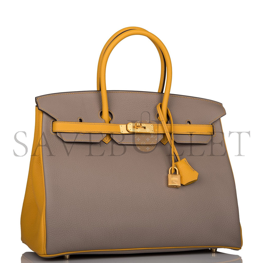 HERMÈS BIRKIN 30 EPSOM ASPHALT GREY AND AMBER YELLOW GOLD BUCKLE H028369CK15 (30*23*15cm)